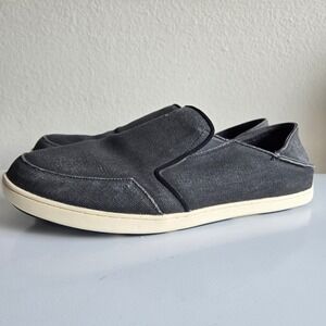 OluKai Nohea Lole Mens Gray Canvas Slip On Loafers Comfort‎ Shoes Size 13